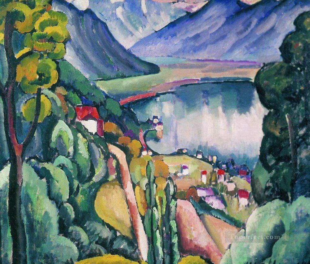 lake geneva 1914 Ilya Mashkov landscape mountains Oil Paintings